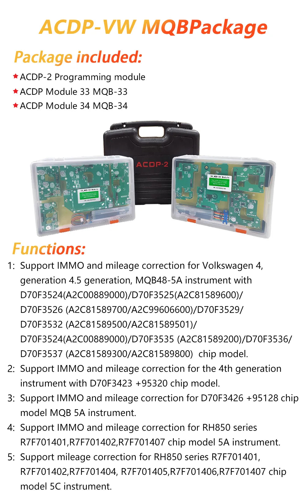 Mini ACDP2 2025 MQB Package with Module 33/34 for VW MQB48 & RH850 Key 5A Programming 5A 5C Mileage Correction