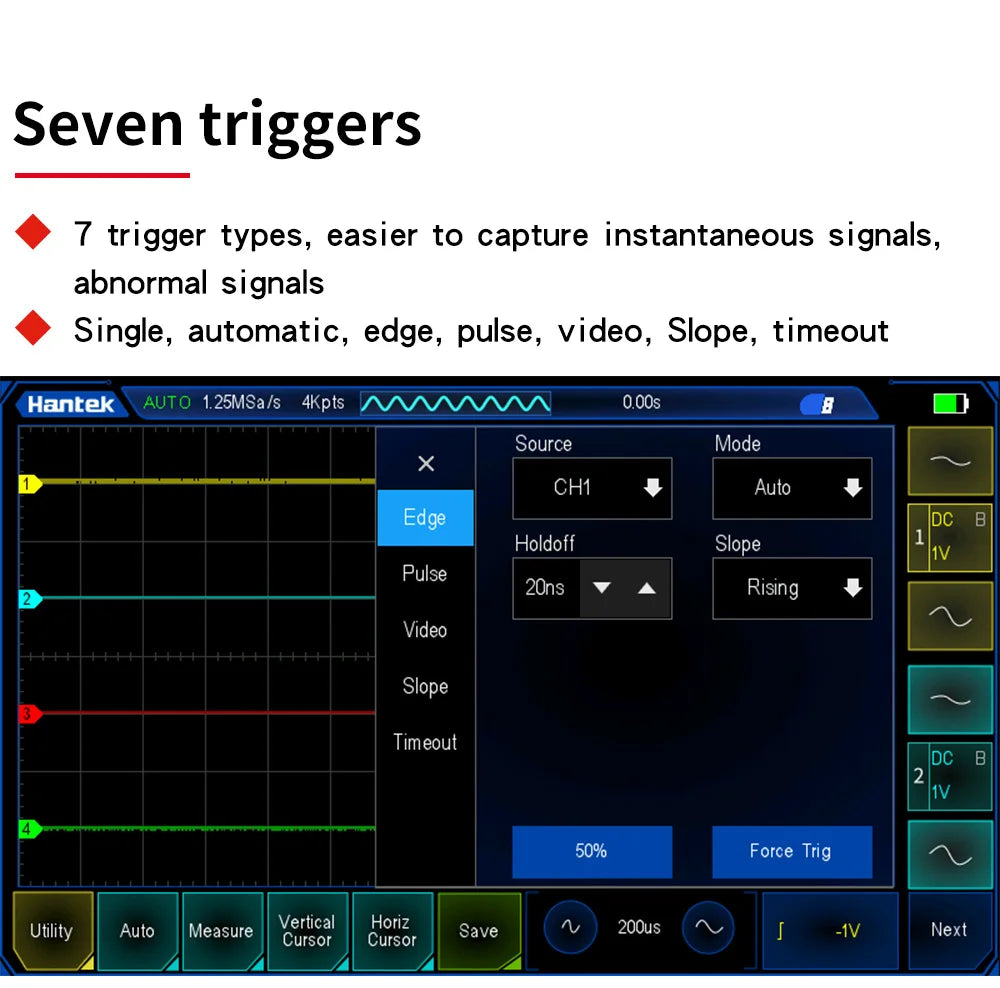 【Hantek Official Genuine】4-channel portable handheld touch screen digital oscilloscope TO1154C/1204C/1254C/1154D/1204D/1254D