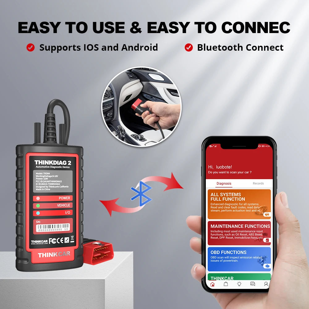 10 pcs Thinkdiag 2 All System Bidirectional Control OBD2 Diagnostic Scanner for iOS & Android, Bluetooth Intelligent Scan Tool