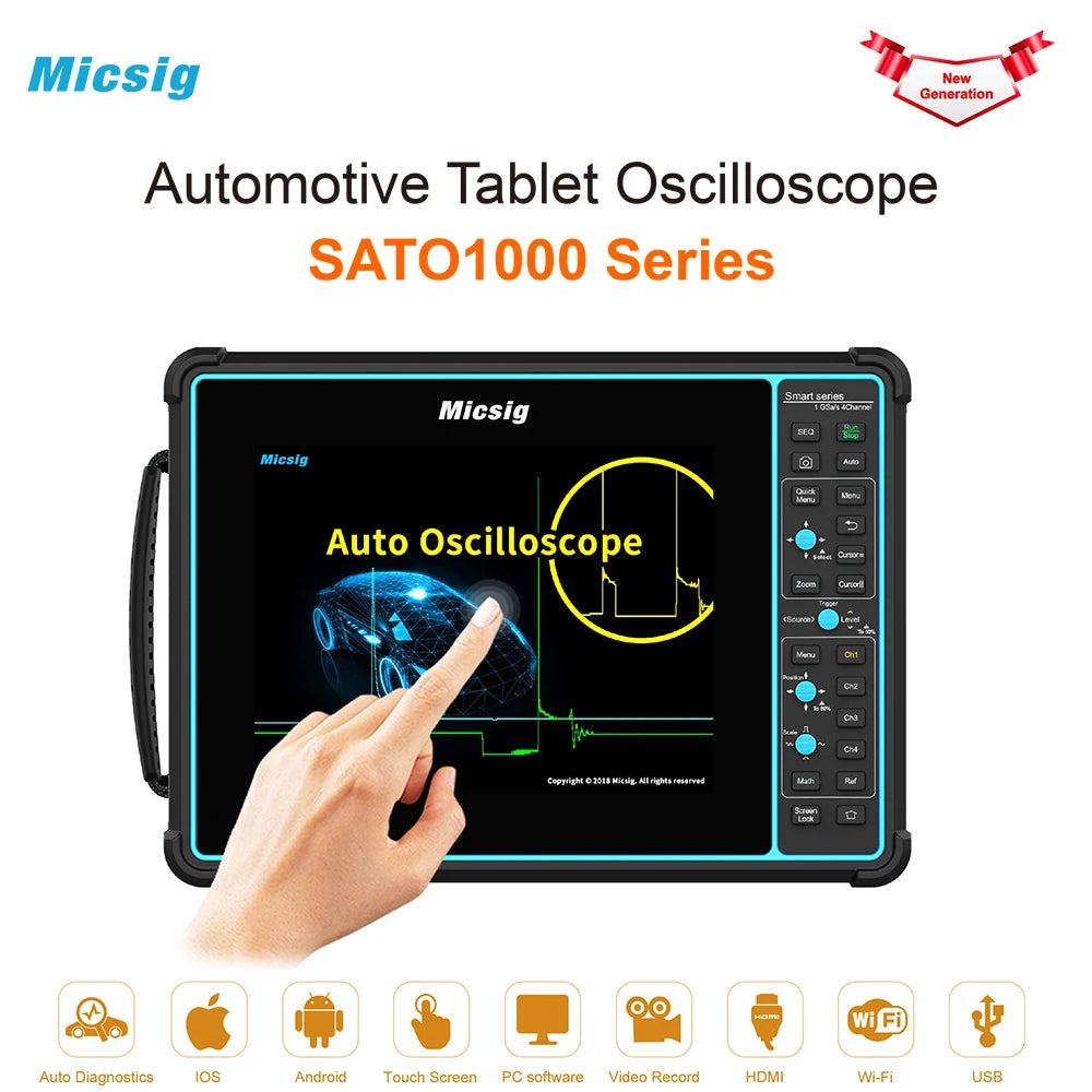 Micsig Digital Oscilloscope TO1104 100MHz 4CH 28Mpts portable oscilloscopes Automotive touchscreen  diagnostic STO1104 SATO1004