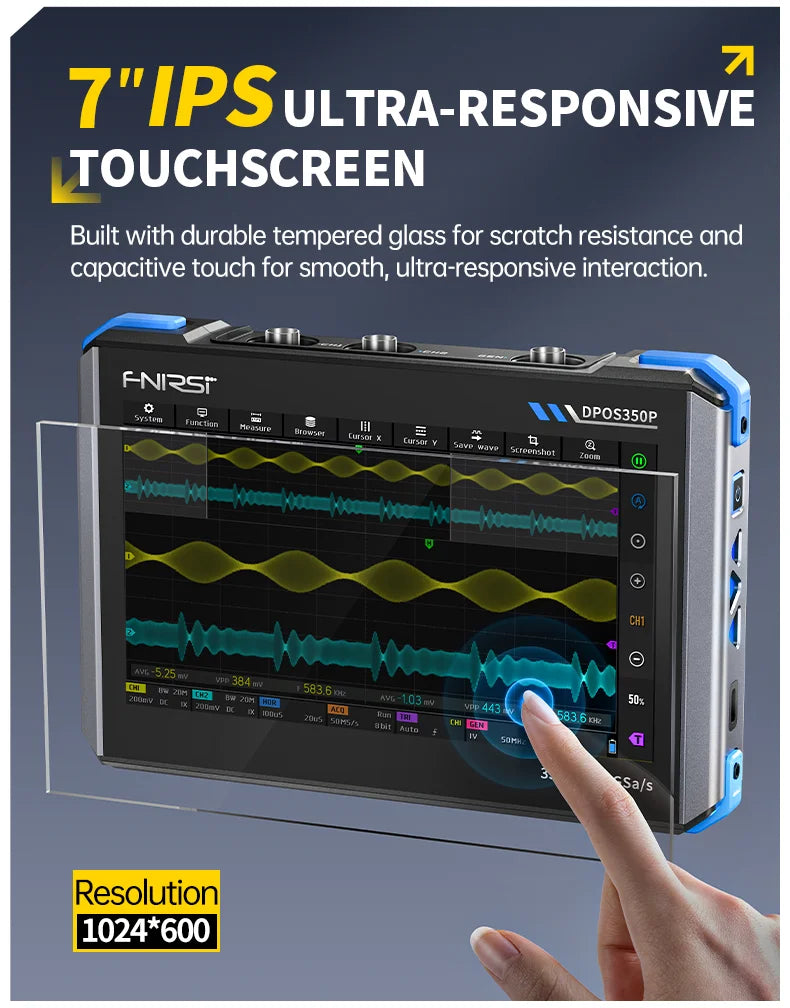 FNIRSI DPOS350P， Frequency Response Analyzer, Four In One Flat Oscilloscope, 2-Channel 350MHz Signal Generator, 50MHz, Spectrum