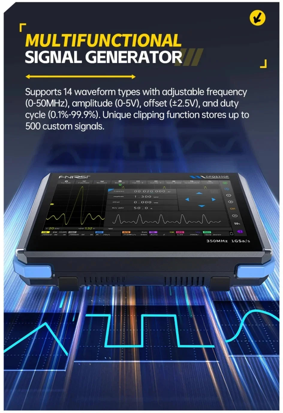 FNIRSI DPOS350P Flat Panel Oscilloscope Signal Generator Spectrum Analyzer Frequency 4-in-1 Dual Channel 350Mhz Oscilloscope