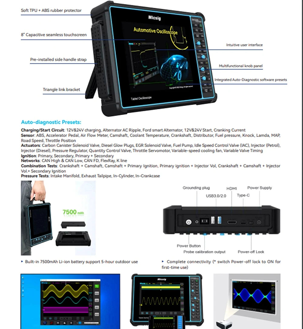 Micsig Digital Oscilloscope TO1104 100MHz 4CH 28Mpts portable oscilloscopes Automotive touchscreen  diagnostic STO1104 SATO1004