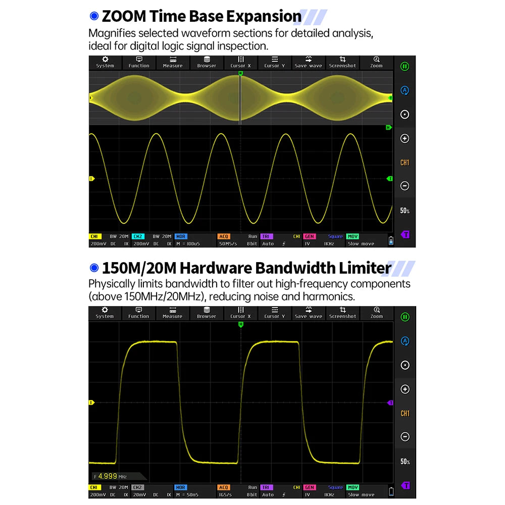 4IN1 FNIRSI DPOS350P Digital Oscilloscope 350MHz Dual Channel Fluorescence Handheld Signal Generator Frequency Response Analyzer
