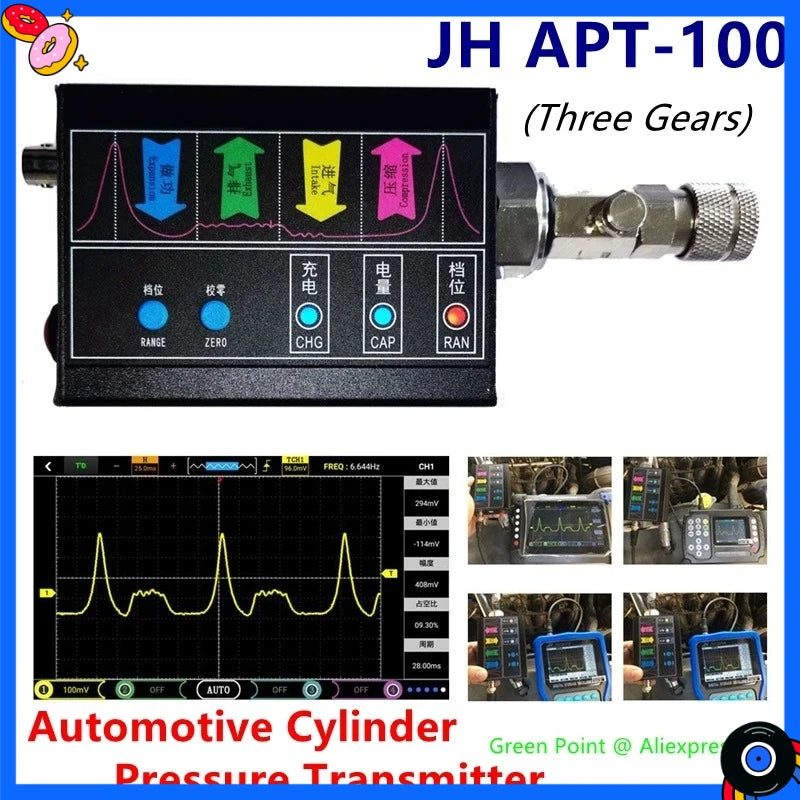 Pressure Transmitter, Automotive Cylinder Sensor Professional JH APT-100 Used for Various Oscilloscopes Vacuum Pressure Testing