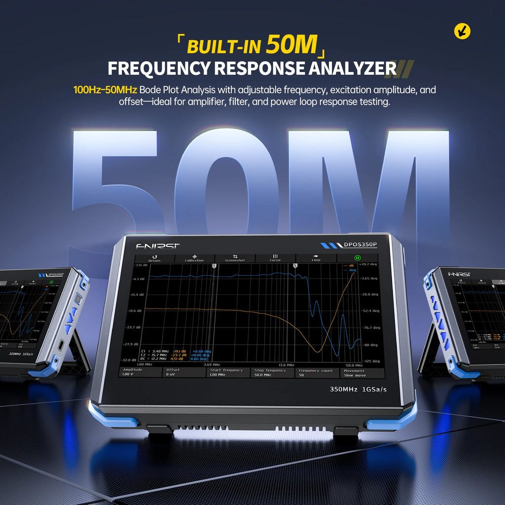 FNIRSI DPOS350P， Frequency Response Analyzer, Four In One Flat Oscilloscope, 2-Channel 350MHz Signal Generator, 50MHz, Spectrum