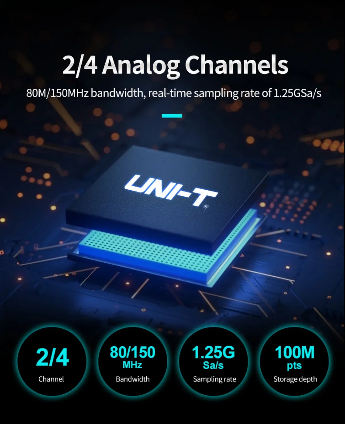 UNI-T UPO1000HD Series 12bit High-Res Oscilloscope | 150MHz 2/4CH with Power Analysis | UART/I2C/SPI/CAN/LIN Decoding