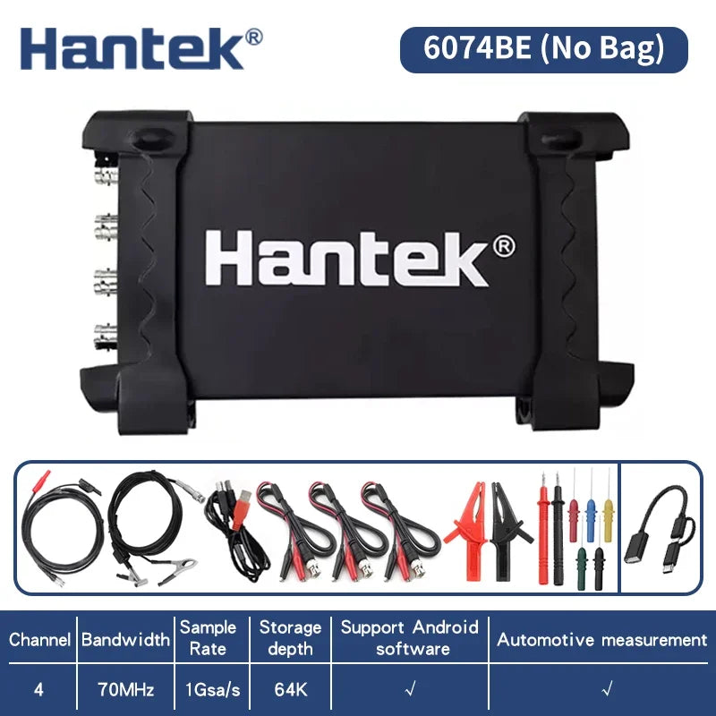 hantek 6074BE/6254BE Automobile Oscilloscope 4-channels Portable USB Virtual Oscilloscope Link PC Android Phone Tablet