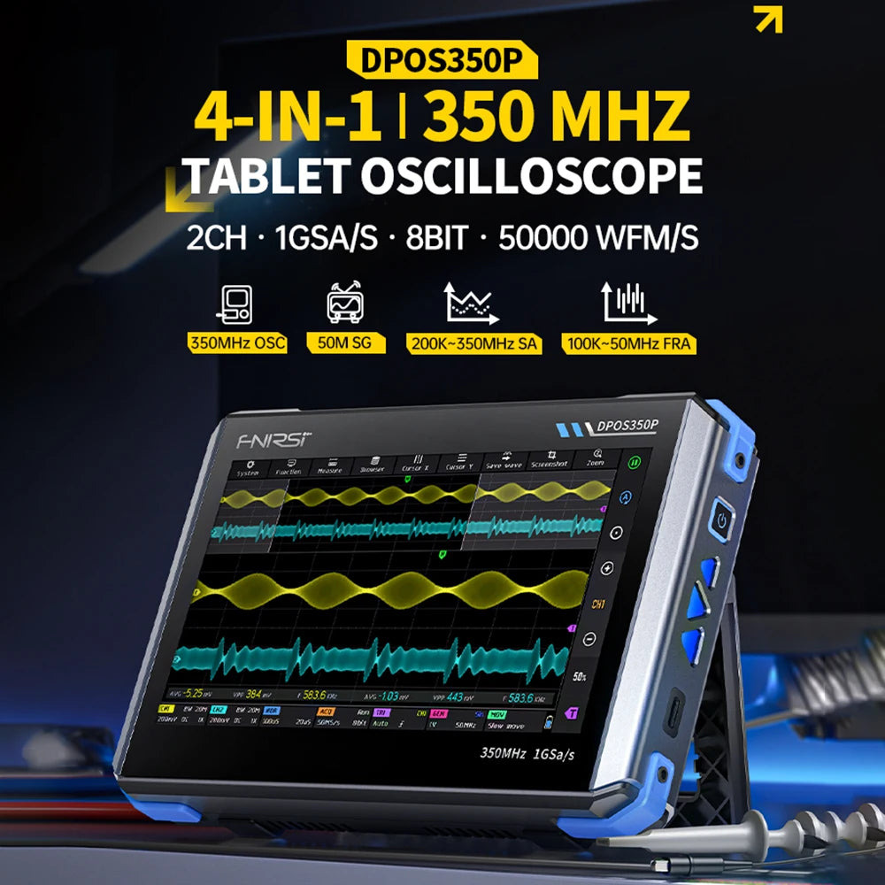 4IN1 FNIRSI DPOS350P Digital Oscilloscope 350MHz Dual Channel Fluorescence Handheld Signal Generator Frequency Response Analyzer
