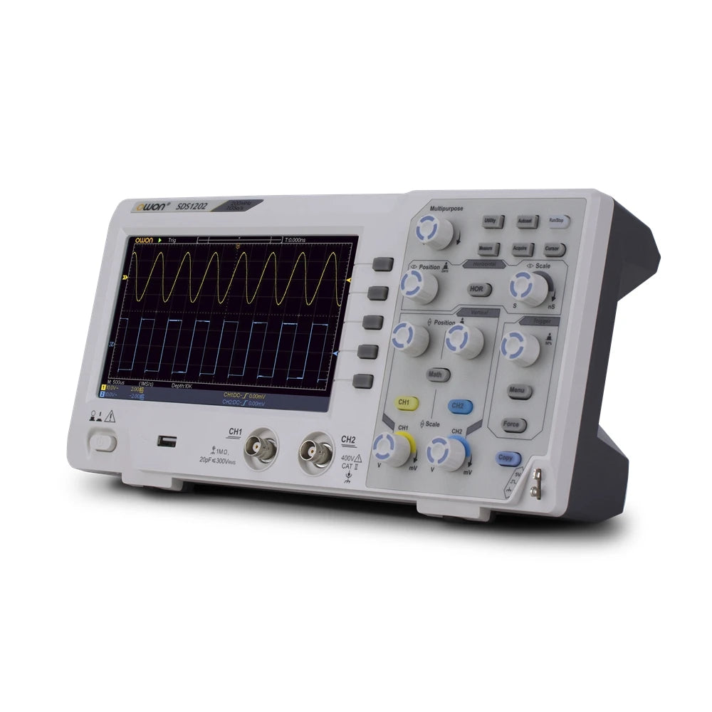 Owon SDS1202 Digital Oscilloscope 8Bits 2CH 200MHZ Bandwidth 1GS/s Osciloscopio 7inch Screen High Accuracy Digital Oscilloscopes