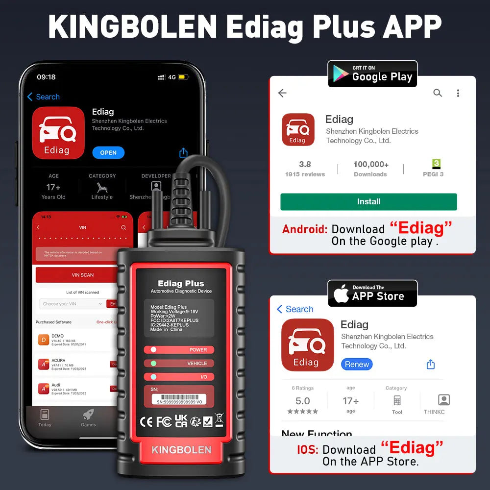 10Pcs KINGBOLEN Ediag Plus, THINKCAR THINKDIAG 2, CANFD ALL System Car Diagnostic Tool ECU Coding Bi-directional 16 Reset