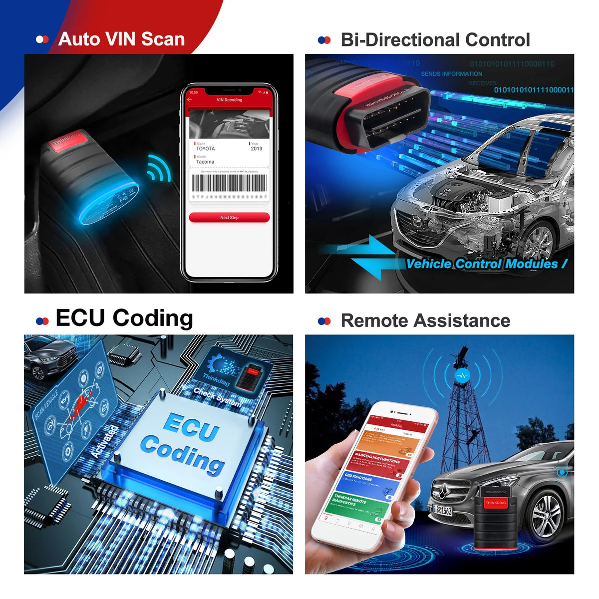 10PCS/lot THINKCAR Thinkdiag ALL System Car Diagnostic Tools 16 Resets ECU Coding Active Test 1 Year Free OBD2 Scanner Code Read