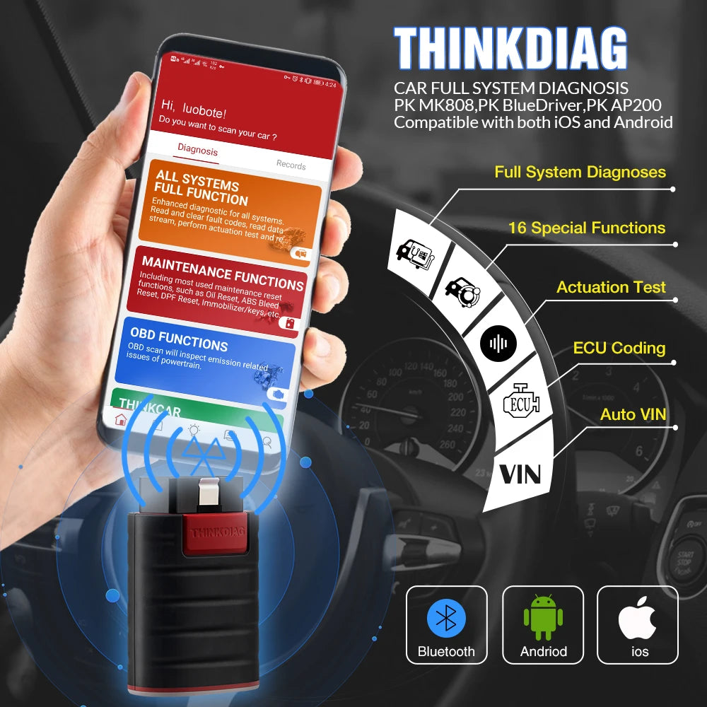 10PCS/lot THINKCAR Thinkdiag ALL System Car Diagnostic Tools 16 Resets ECU Coding Active Test 1 Year Free OBD2 Scanner Code Read