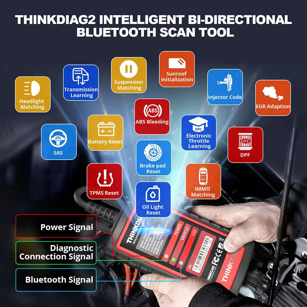 10 pcs Thinkdiag 2 All System Bidirectional Control OBD2 Diagnostic Scanner for iOS & Android, Bluetooth Intelligent Scan Tool