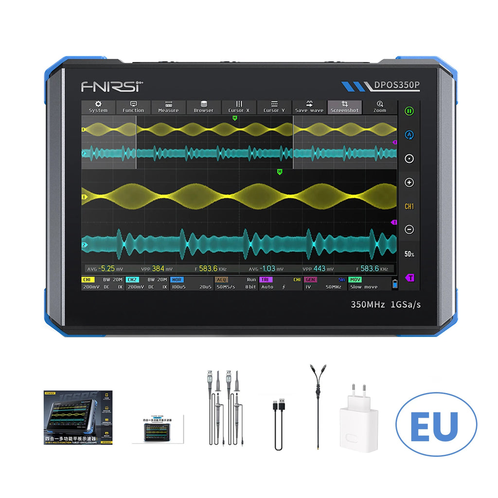 4IN1 FNIRSI DPOS350P Digital Oscilloscope 350MHz Dual Channel Fluorescence Handheld Signal Generator Frequency Response Analyzer