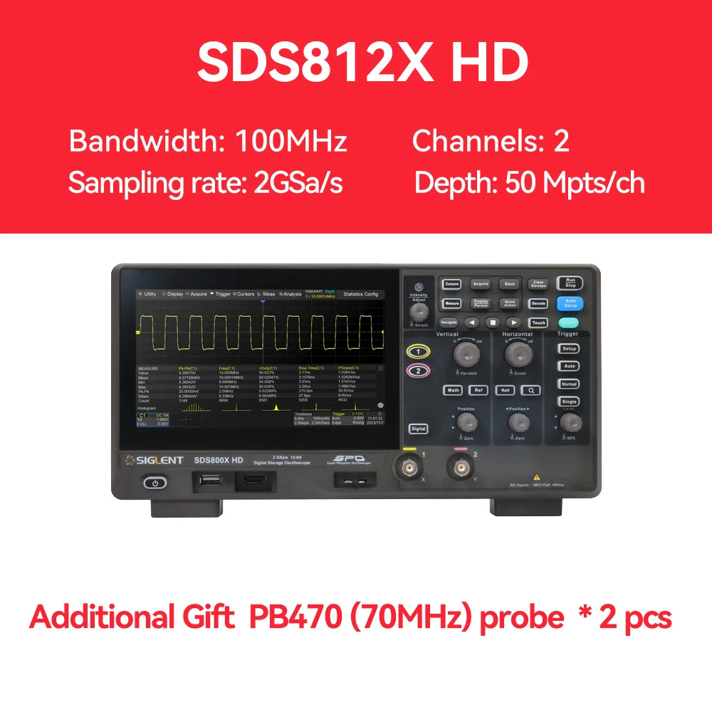 Siglent SDS804/814/824X HD Digital Oscilloscope 70-200MHz Bandwidth 2G Sample Rate Lab-Grade Handheld Portable Oscilloscope