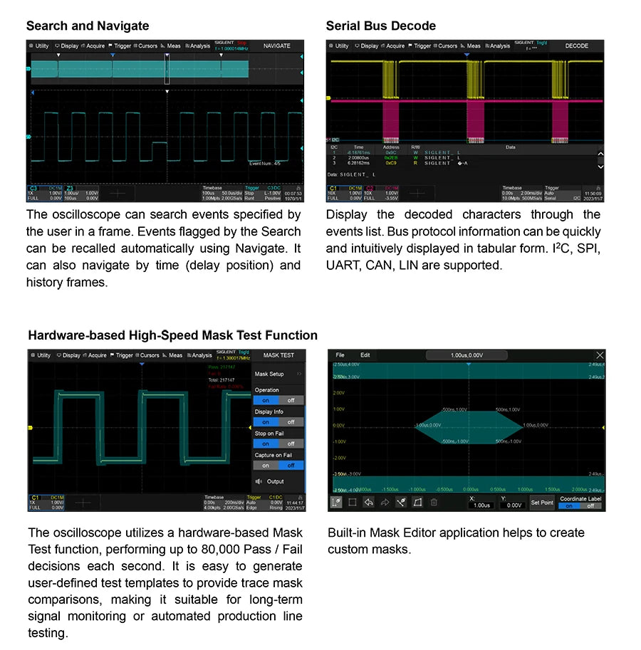 Siglent SDS804/814/824X HD Digital Oscilloscope 70-200MHz Bandwidth 2G Sample Rate Lab-Grade Handheld Portable Oscilloscope