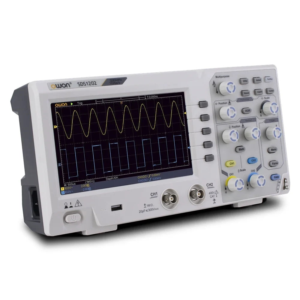 Owon SDS1202 Digital Oscilloscope 8Bits 2CH 200MHZ Bandwidth 1GS/s Osciloscopio 7inch Screen High Accuracy Digital Oscilloscopes