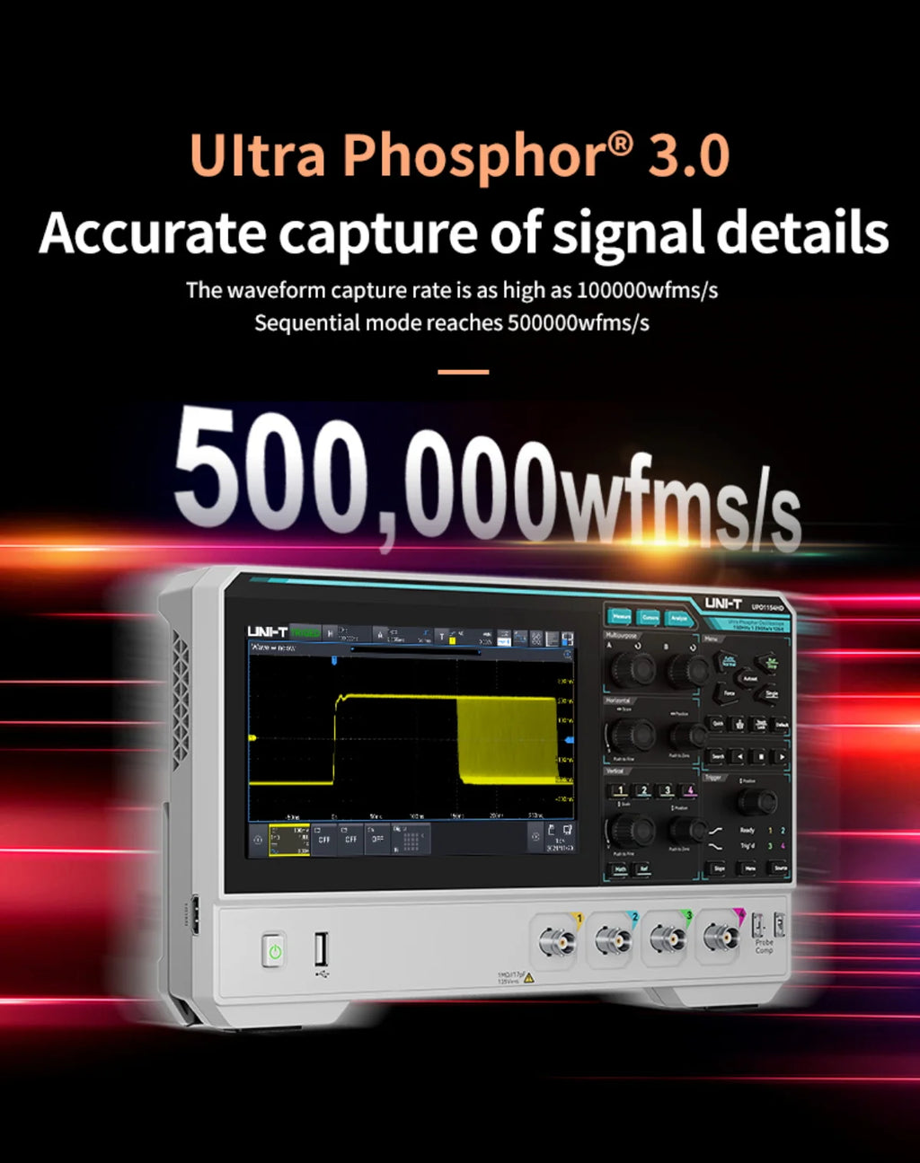 UNI-T Oscilloscope UPO1154HD UPO1082HD 2/4 Channels 1.25GSa/s High-Resolution Osciloscopio 80/150MHz Bandwidth 12-bit ADC Sampe