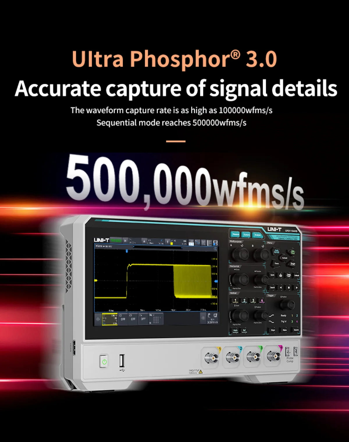 UNI-T Oscilloscope UPO1154HD UPO1082HD 2/4 Channels 1.25GSa/s High-Resolution Osciloscopio 80/150MHz Bandwidth 12-bit ADC Sampe