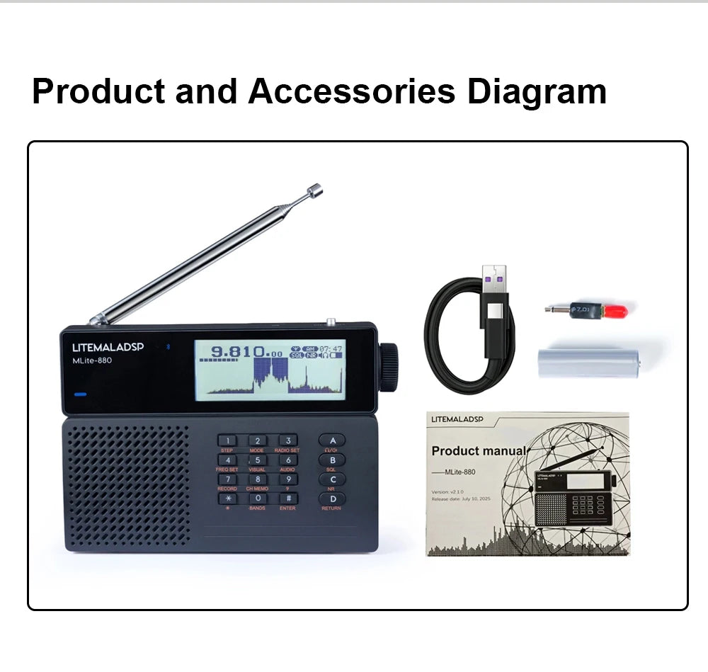 2026 Latest Malachite receiver MLite-880 LITEMALADSP Radio Single Sideband Digital Portable Full-Band Radio All-Digital SDR