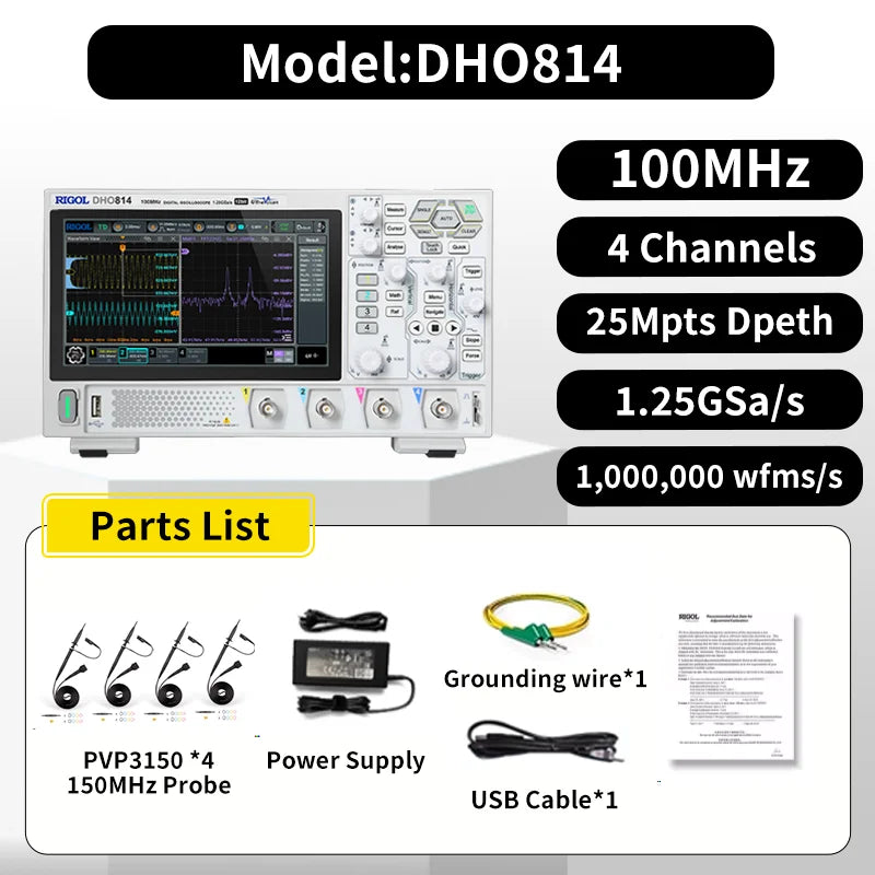 RIGOL DHO802/DHO804/DHO812/DHO814 Digital Oscilloscopes 70/100MHz 2/4Channel 25Mpts Depth