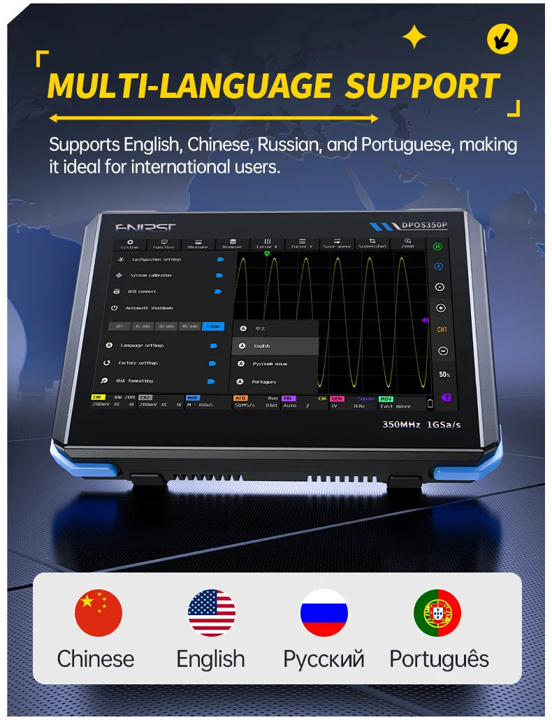 FNIRSI DPOS350P， Frequency Response Analyzer, Four In One Flat Oscilloscope, 2-Channel 350MHz Signal Generator, 50MHz, Spectrum