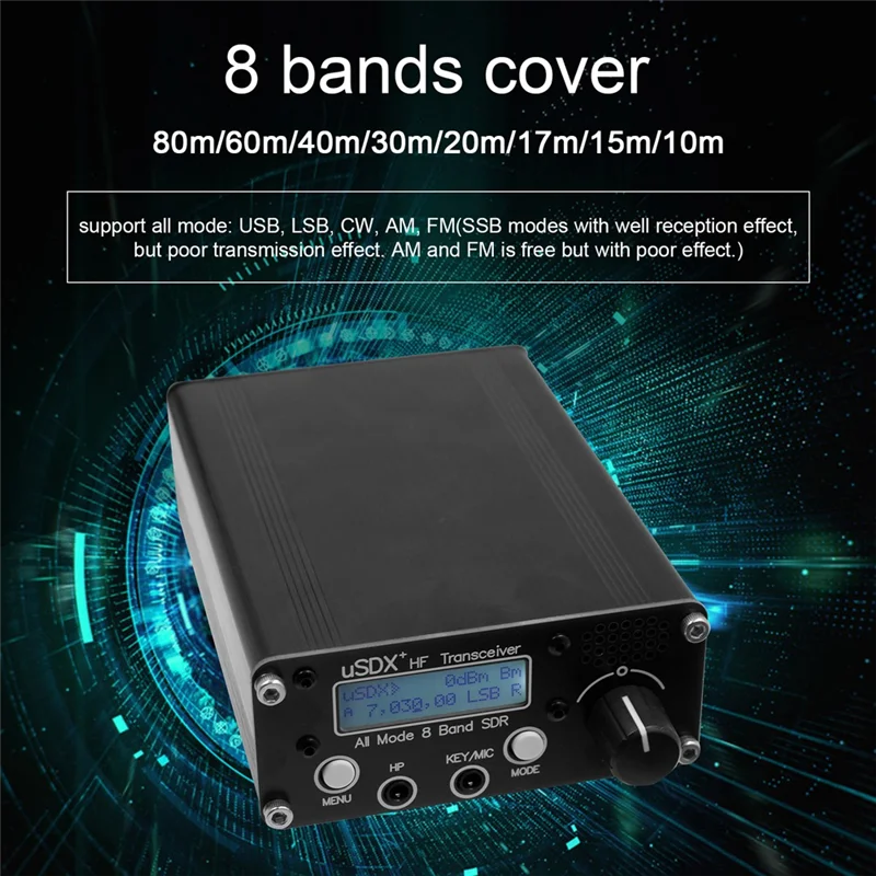 HOT USDR USDX+Plus V2 8-Band SDR Transceiver HF SSB QRP LCD with Display Speaker Microphone HF Transceiver with EU Plug