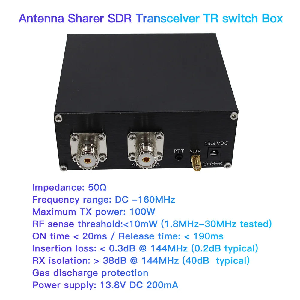 DC 160MHz 100W Portable SDR Transceivers with Host Power Cord Antenna Sharer TR Switch Box Practical Signal Equipment Accessory