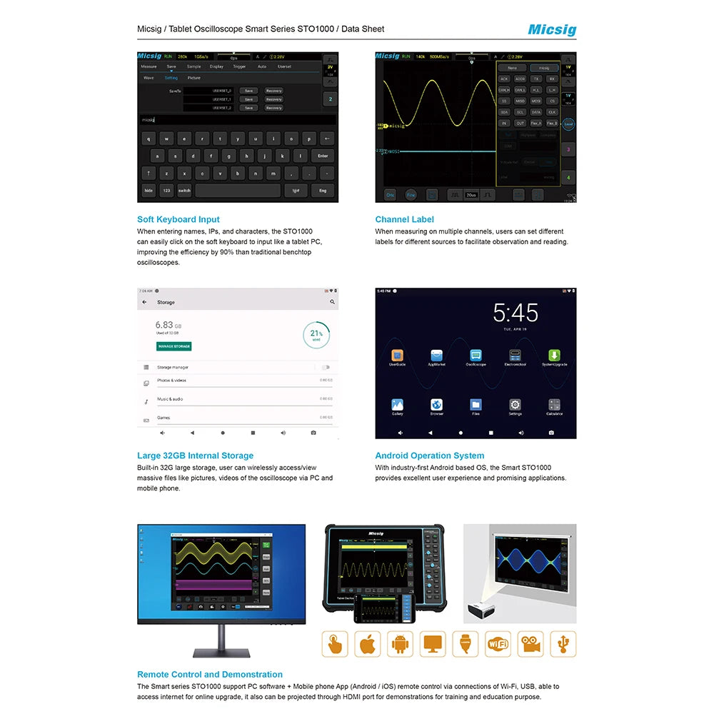 Micsig Digital Oscilloscope TO1104 100MHz 4CH 28Mpts portable oscilloscopes Automotive touchscreen  diagnostic STO1104 SATO1004