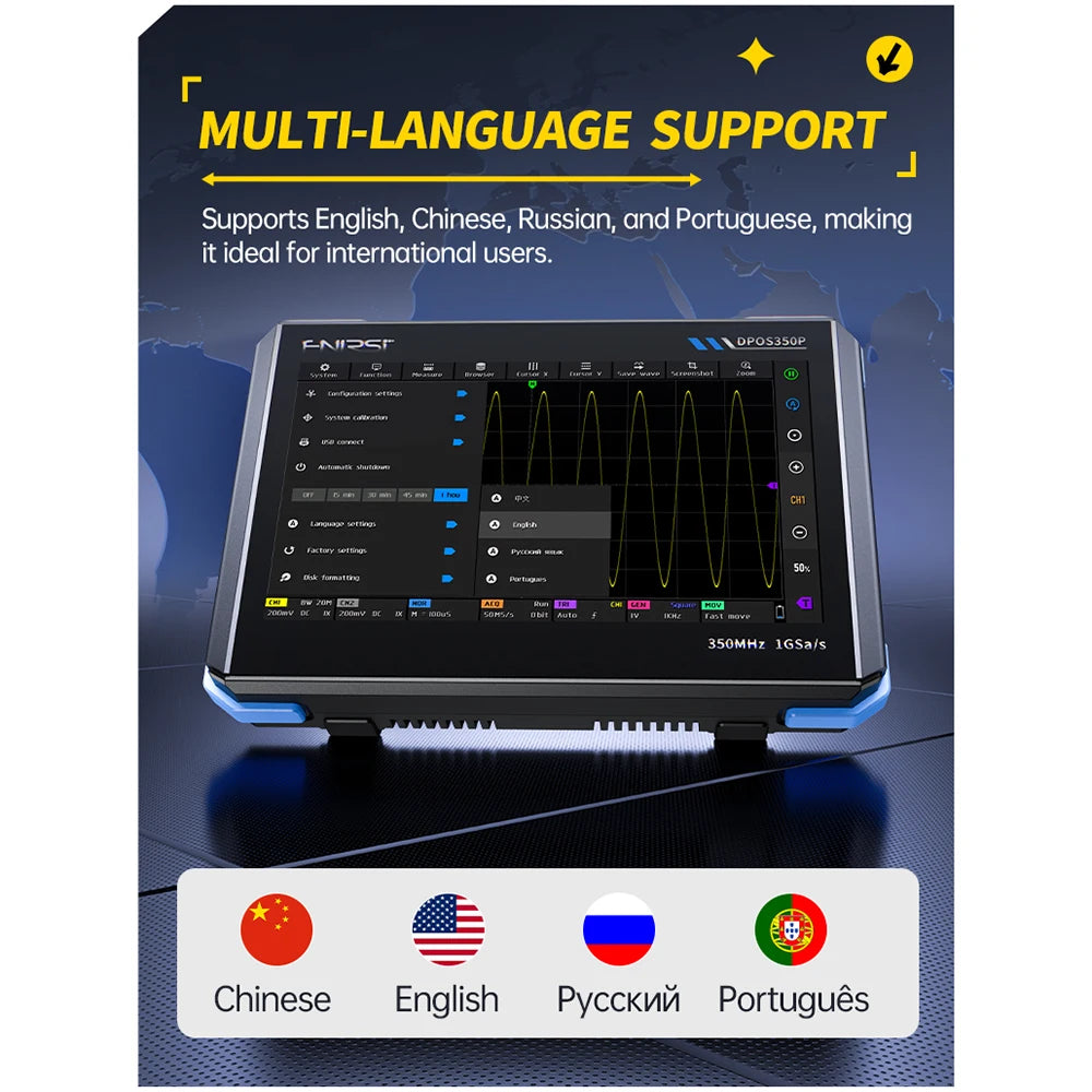 4IN1 FNIRSI DPOS350P Digital Oscilloscope 350MHz Dual Channel Fluorescence Handheld Signal Generator Frequency Response Analyzer
