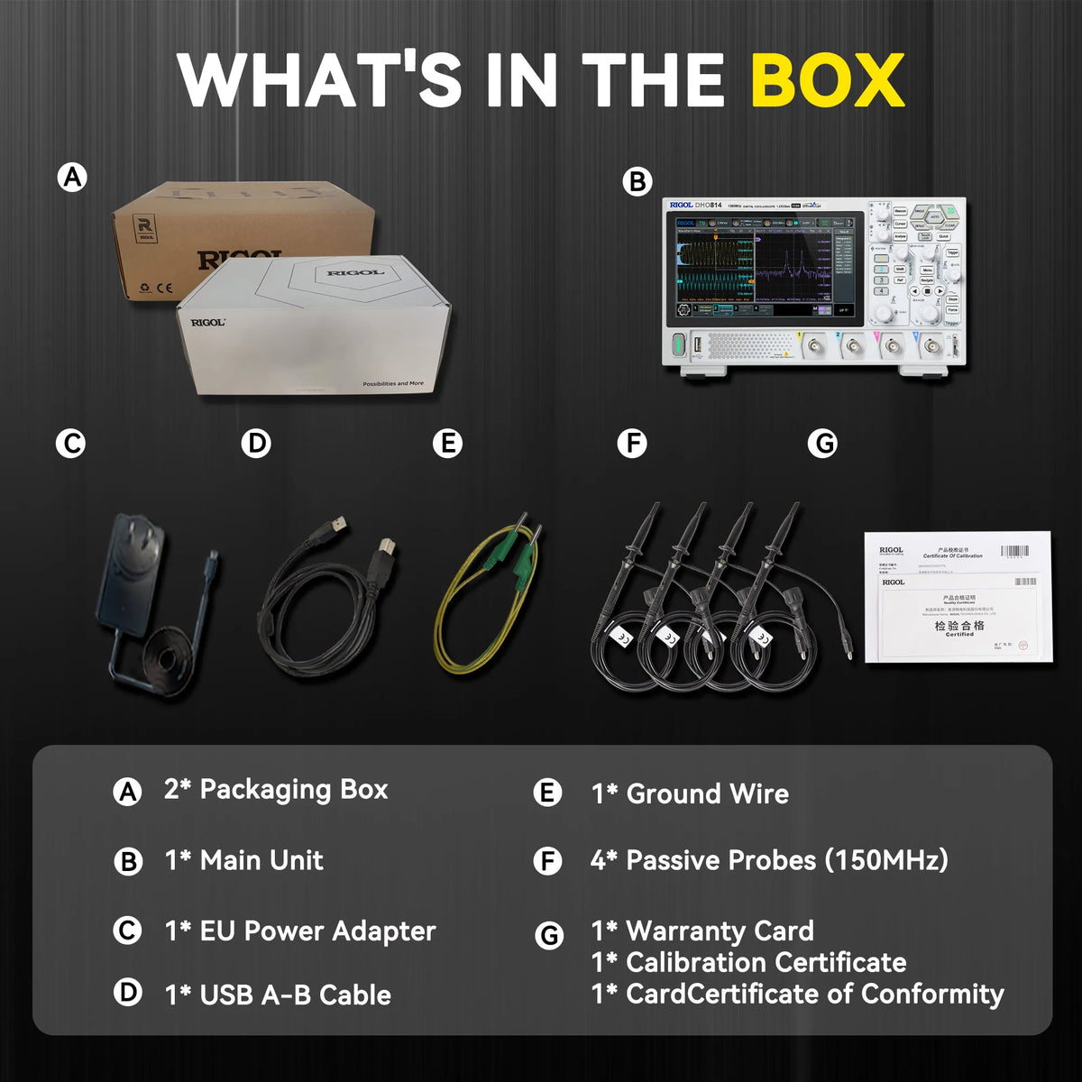RIGOL DHO800 Series Digital Oscilloscopes Portable,70-100MHz,1.25G Sa/s, type-c Power Supply, DHO802/DHO804/DHO812/DHO814
