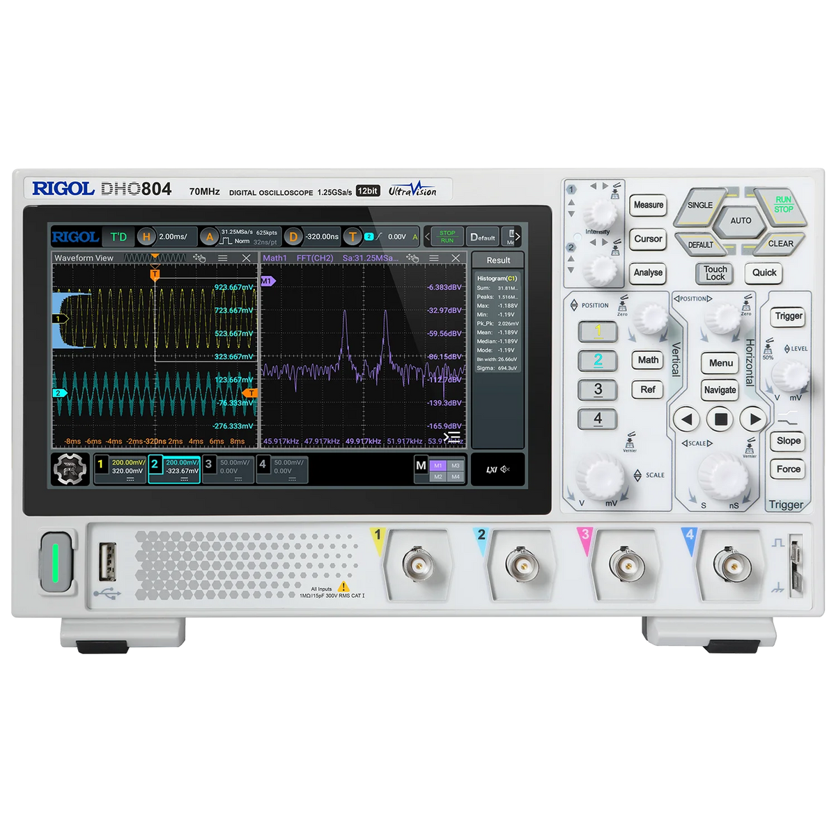 RIGOL DHO800 Series Digital Oscilloscopes Portable,70-100MHz,1.25G Sa/s, type-c Power Supply, DHO802/DHO804/DHO812/DHO814