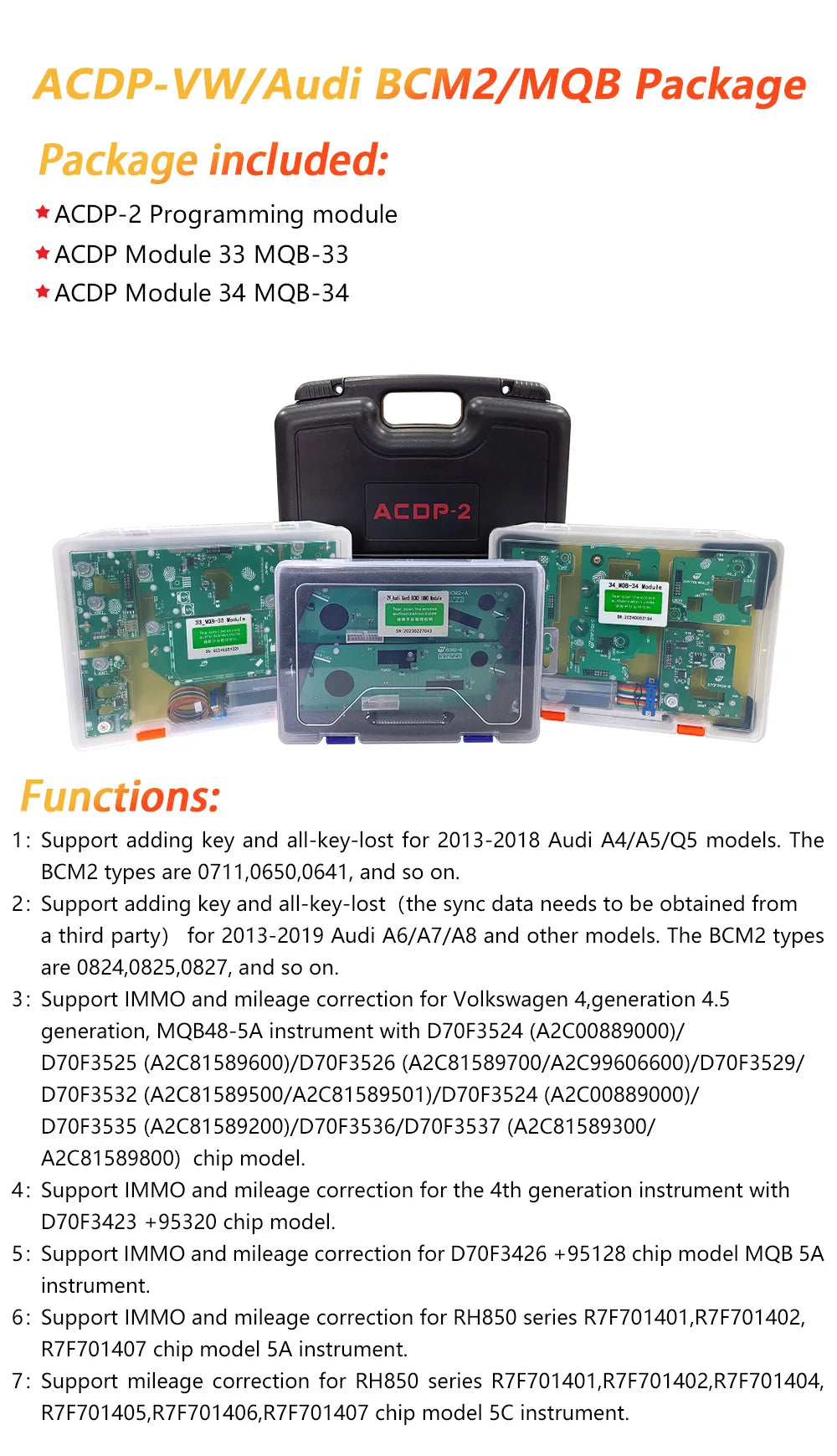 ACDP2 Key Programmer tool for VW VAG MQB48 RH850 5A and 4th/4.5th MQB and for audi BCM2 IMMO add keys and all key lost Package