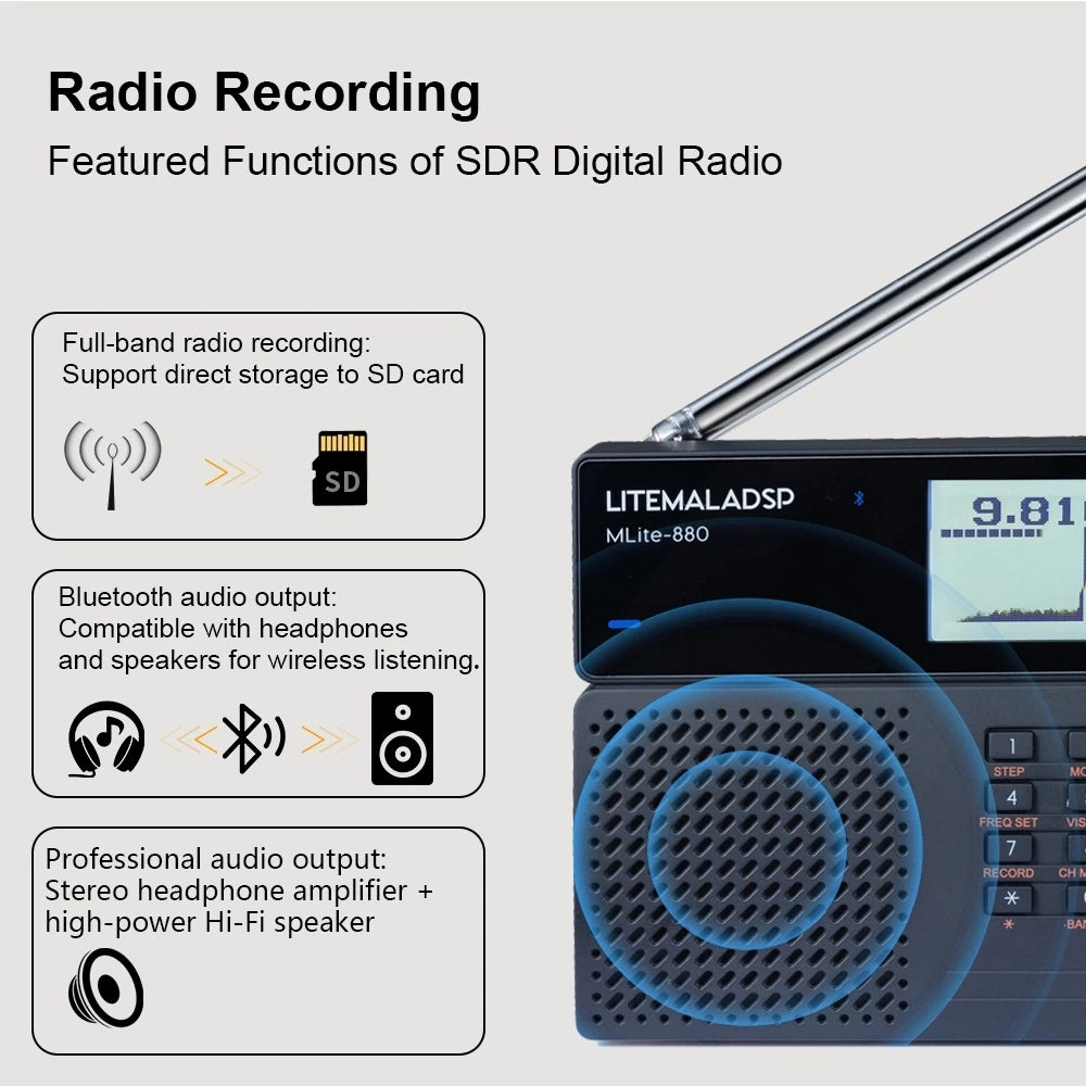 2026 Latest MLite-880 Malahit SDR Receiver Malahiteam DSP Radio SSB/AM/FM RDS Portable Full Band Radio Digital Shortwave Radio
