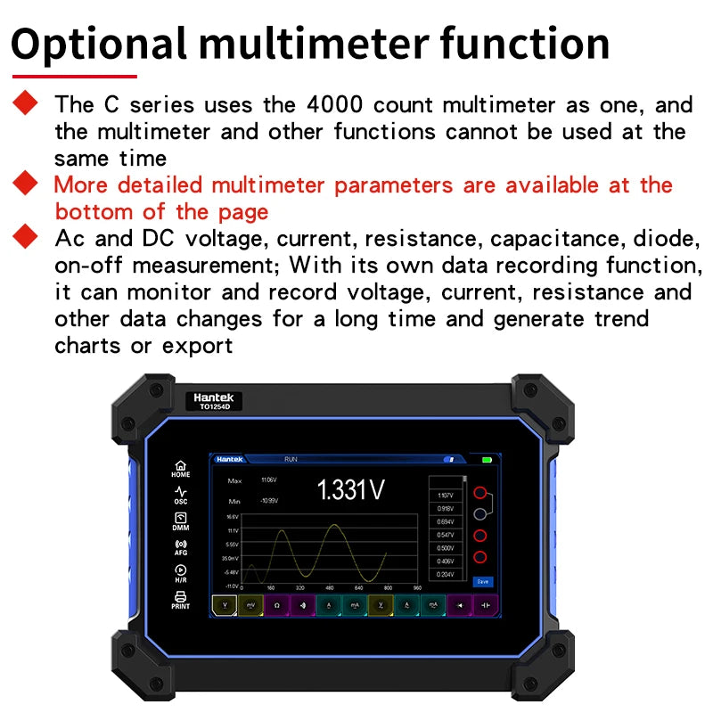 【Hantek Official Genuine】4-channel portable handheld touch screen digital oscilloscope TO1154C/1204C/1254C/1154D/1204D/1254D