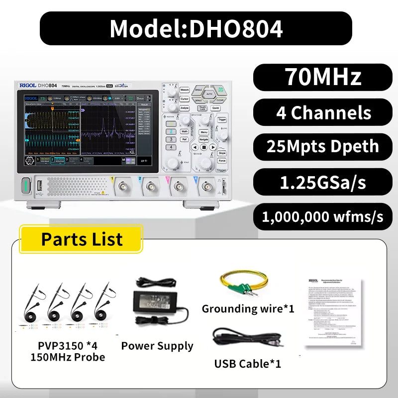 RIGOL DHO802/DHO804/DHO812/DHO814 Digital Oscilloscopes 70/100MHz 2/4Channel 25Mpts Depth