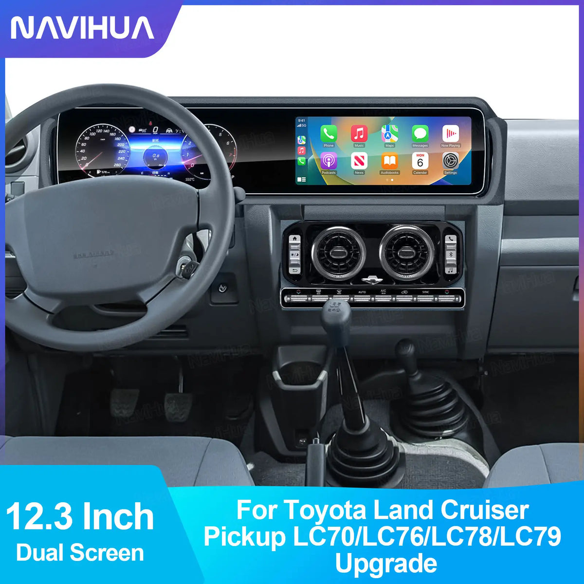 12.3" Dual Screen New Arrival For Toyota Land Cruiser LC70 LC76 Auto Speedometer Cockpit Multimedia Android Car Radio Carplay