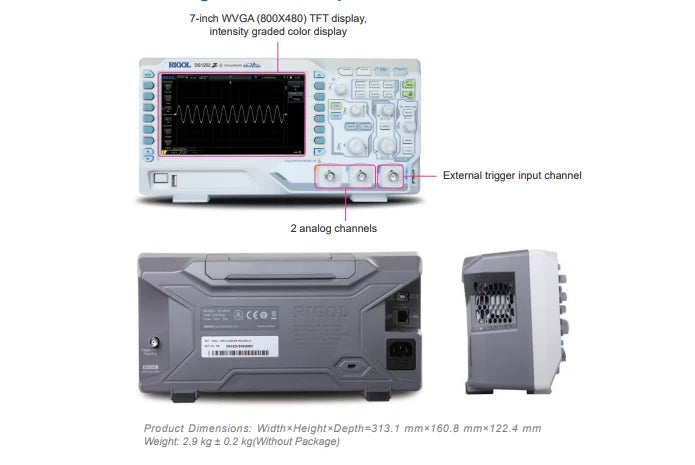 RIGOL DS1102Z-E/DS1202Z-E Digital Oscilloscopes 2Ch 100M/200M BandWidth 24Mpts Depth Support RS232/UART/I2C/SPI bus Decoding