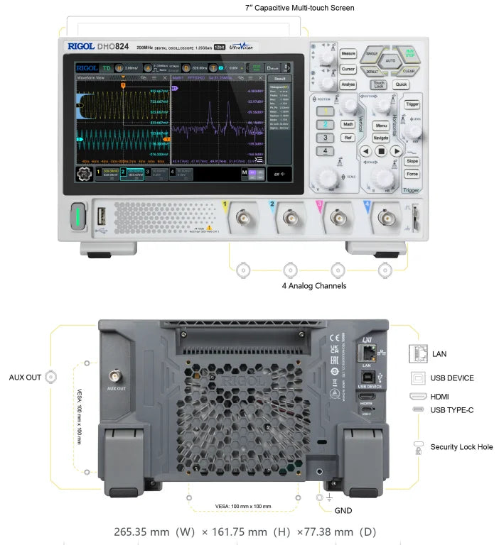 RIGOL DHO802/DHO804/DHO812/DHO814 Digital Oscilloscopes 70/100MHz 2/4Channel 25Mpts Depth
