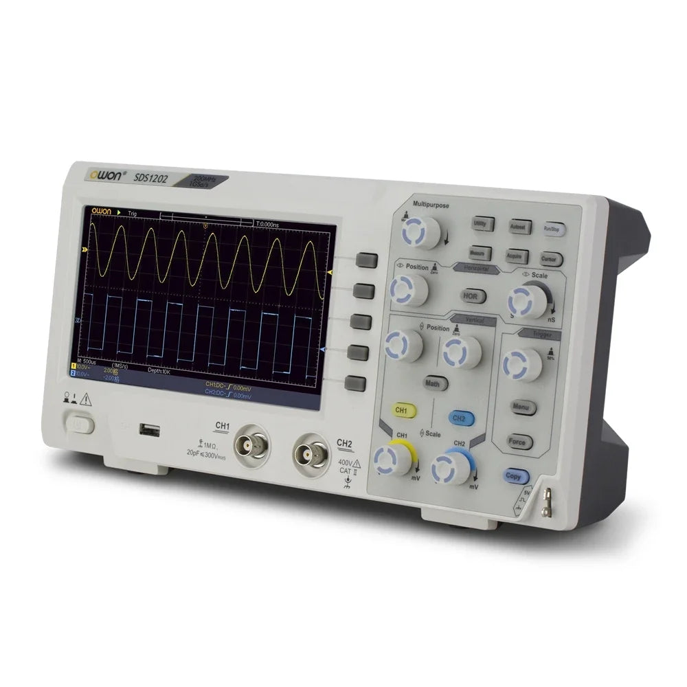 Owon SDS1202 Digital Oscilloscope 8Bits 2CH 200MHZ Bandwidth 1GS/s Osciloscopio 7inch Screen High Accuracy Digital Oscilloscopes