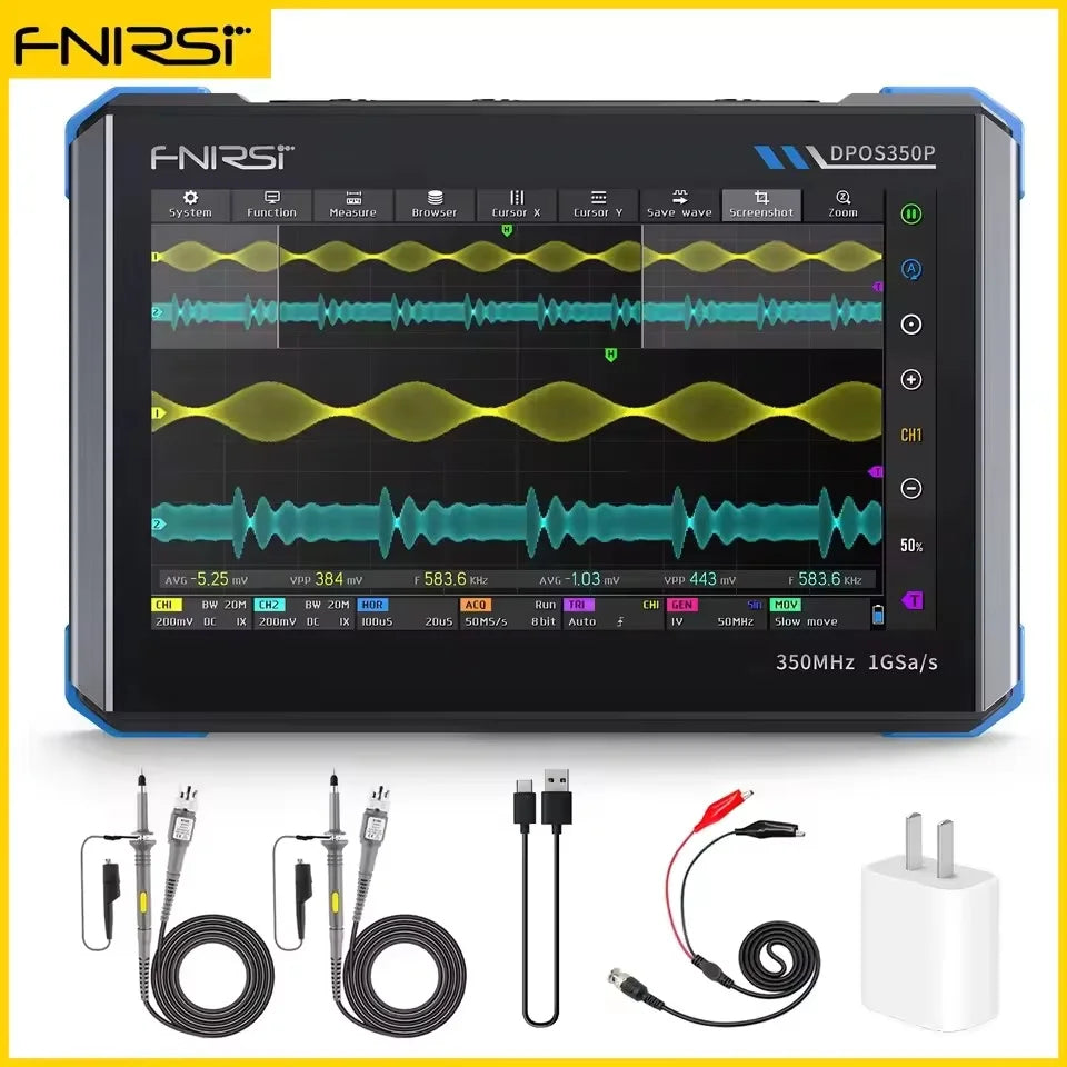 FNIRSI DPOS350P Flat Panel Oscilloscope Signal Generator Spectrum Analyzer Frequency 4-in-1 Dual Channel 350Mhz Oscilloscope