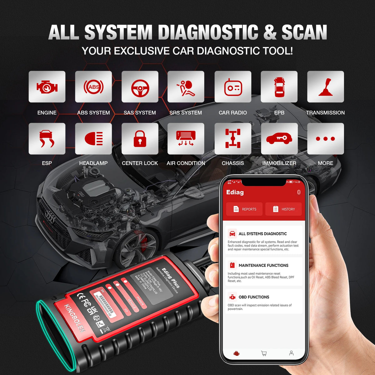 10Pcs KINGBOLEN Ediag Plus, THINKCAR THINKDIAG 2, CANFD ALL System Car Diagnostic Tool ECU Coding Bi-directional 16 Reset