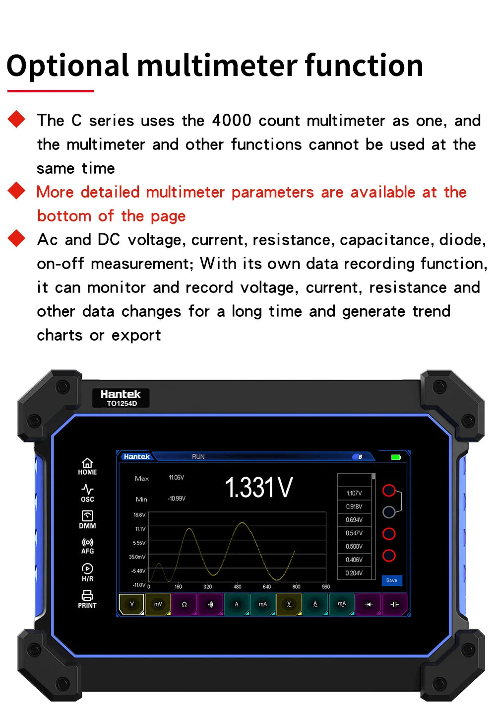 【Hantek Official Genuine】4-channel portable handheld touch screen digital oscilloscope TO1154C/1204C/1254C/1154D/1204D/1254D