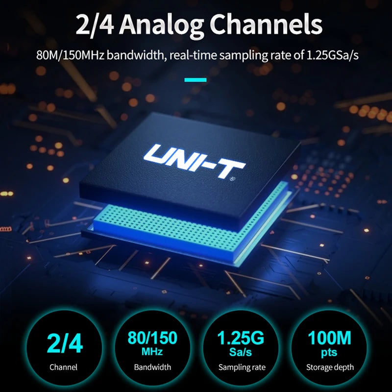 UNI-T Oscilloscope UPO1154HD UPO1082HD 2/4 Channels 1.25GSa/s High-Resolution Osciloscopio 80/150MHz Bandwidth 12-bit ADC Sampe