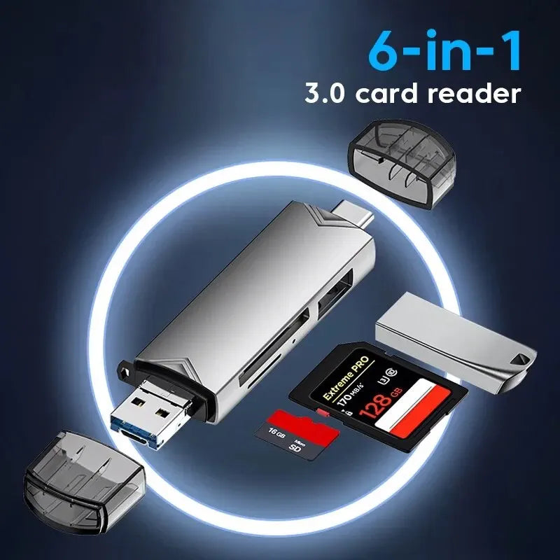 Multifunction 6 In 1 USB 3.0 Card Reader U Disk Type C/Micro Usb/Tf/Sd Flash Drive Memory Card Reading Adapter Phone Accessories