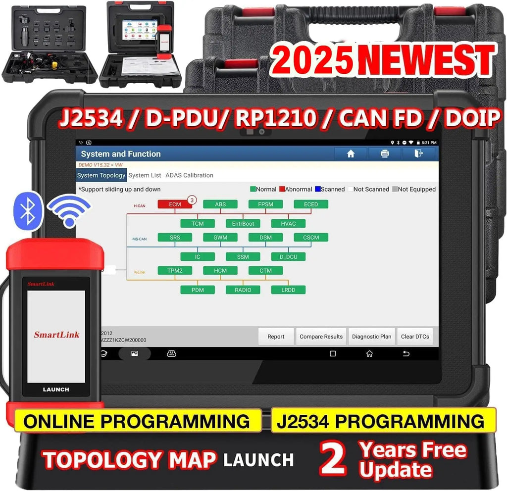 LAUNCH X431 Pad V Elite J2534 Reprogramming Tool, Online ECU Coding, Topology Diagnostic Scanner,50+ Services Heavy Duty Truck