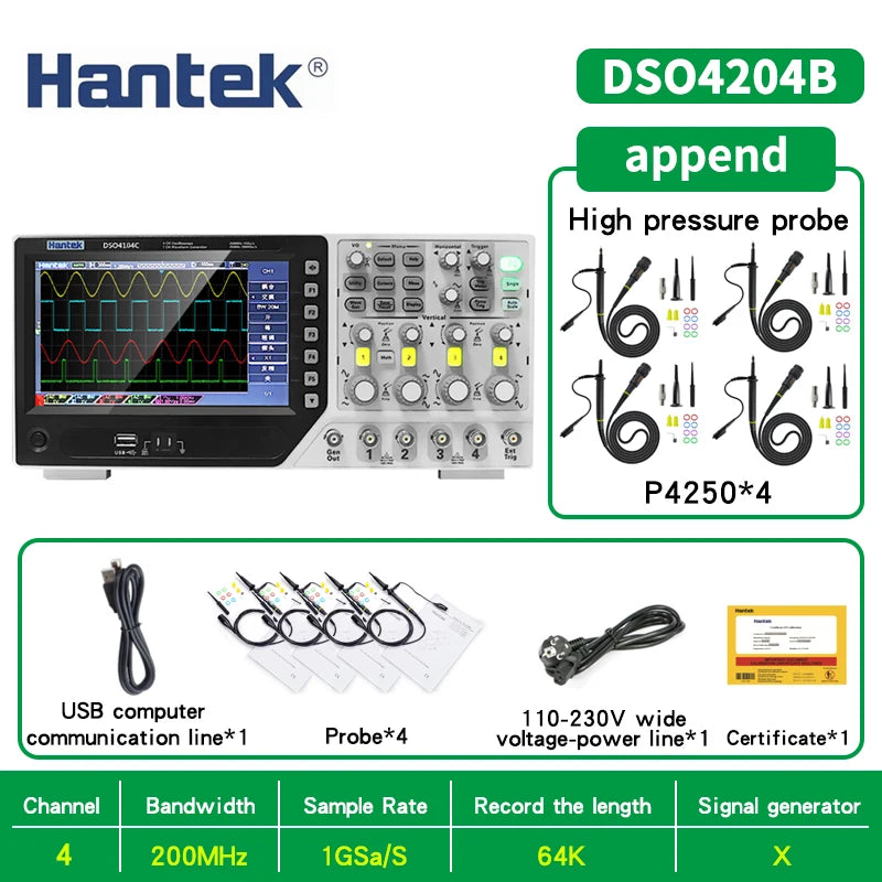 【Hantek Official Genuine】4-channels Digital Oscilloscope + Signal Generator DSO4254C DSO4204C DSO4104C DSO4084C / DSO4254B 4104B