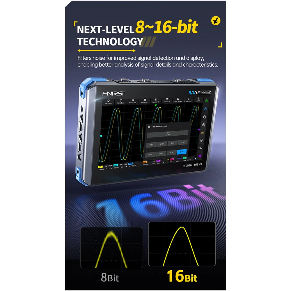 4IN1 FNIRSI DPOS350P Digital Oscilloscope 350MHz Dual Channel Fluorescence Handheld Signal Generator Frequency Response Analyzer