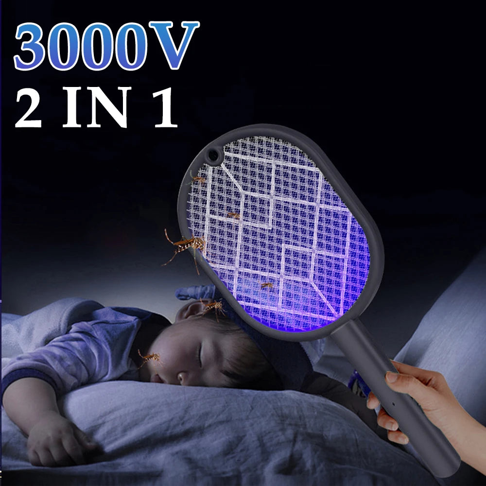 2-in-1 Electric Mosquito Swatter Mosquito Killer USB Rechargeable Angle Adjustable Electric Bug Zapper Fly Bat Insect Swatter